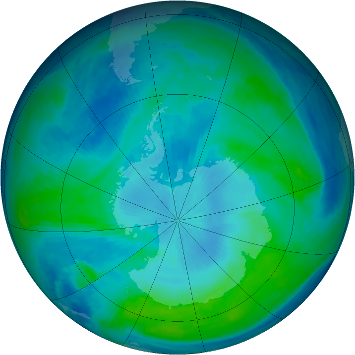 Antarctic ozone map for 13 February 1998
